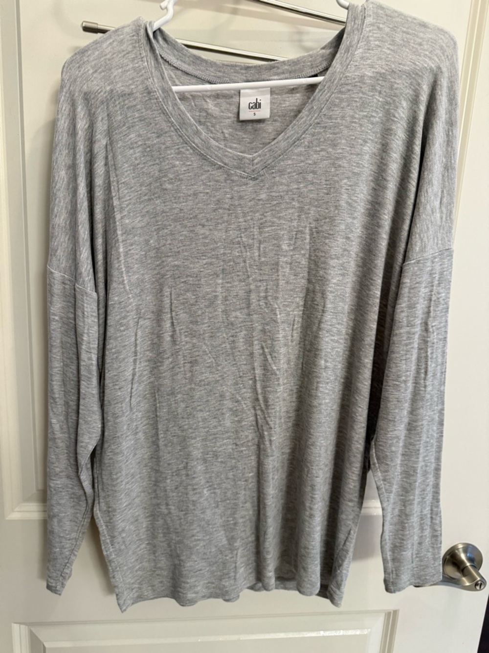 CAbi Heather Gray V-Neck Long Sleeve Top